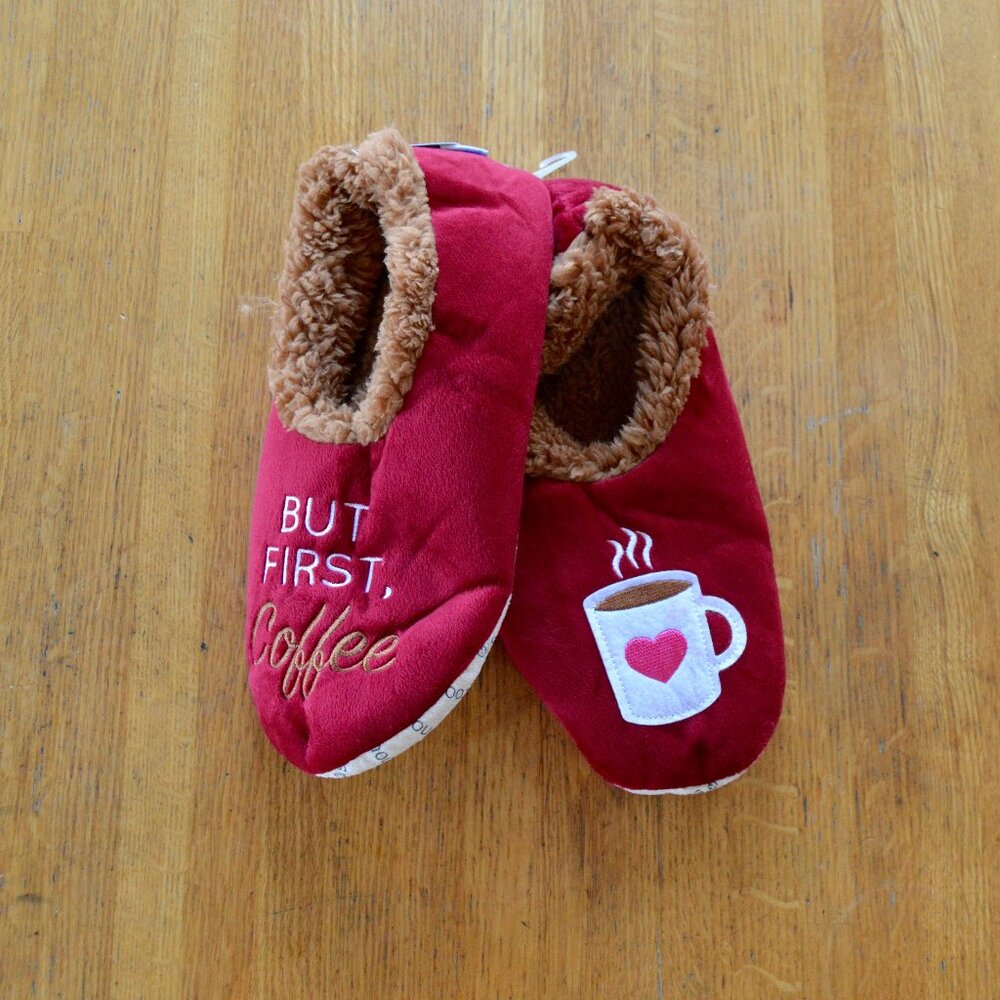 NWT New With Tags But First Coffee Snoozies House Slippers Size L 9/10